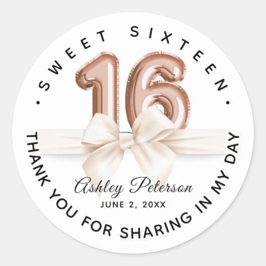 Personalisiert Sweet 16 Luxury Balloon Runder Aufkleber (Vorderseite)