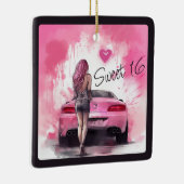 Personalisiert Sweet 16 Pink Car und Girl Weihnach Keramikornament (Rechts)