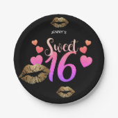 Personalisiert Sweet 16 Teller - Pink Glitzer LIPS (Vorderseite)