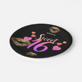 Personalisiert Sweet 16 Teller - Pink Glitzer LIPS (Schrägansicht)