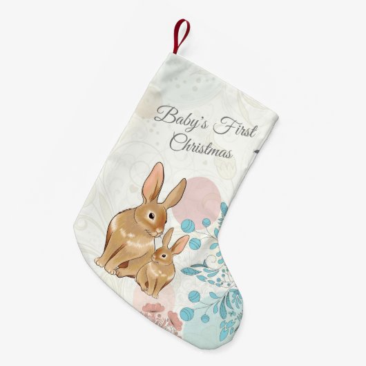 Personalisiert Sweet Bunnies Baby's 1. Weihnachten Kleiner Weihnachtsstrumpf (Vorderansicht (hängend))