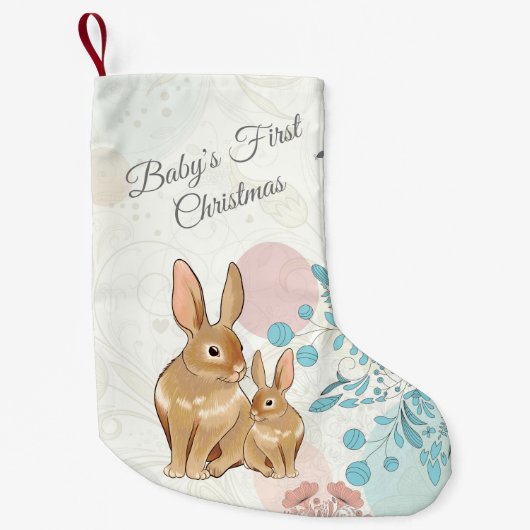 Personalisiert Sweet Bunnies Baby's 1. Weihnachten Kleiner Weihnachtsstrumpf (Vorderseite)