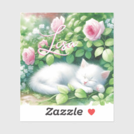 Personalisiert Sweet White Kitten Napping Aufkleber