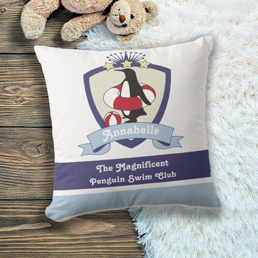 Personalisiert Swimming Club Wappen Niedlich Pengu Kissen