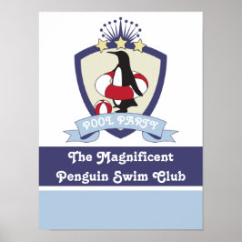 Personalisiert Swimming Club Wappen Niedlich Pengu Poster