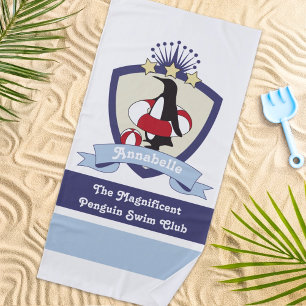 Personalisiert Swimming Club Wappen Niedlich Pengu Strandtuch