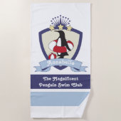Personalisiert Swimming Club Wappen Niedlich Pengu Strandtuch (Vorderseite)