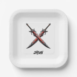 Personalisiert Sword Birthday Party Pappteller
