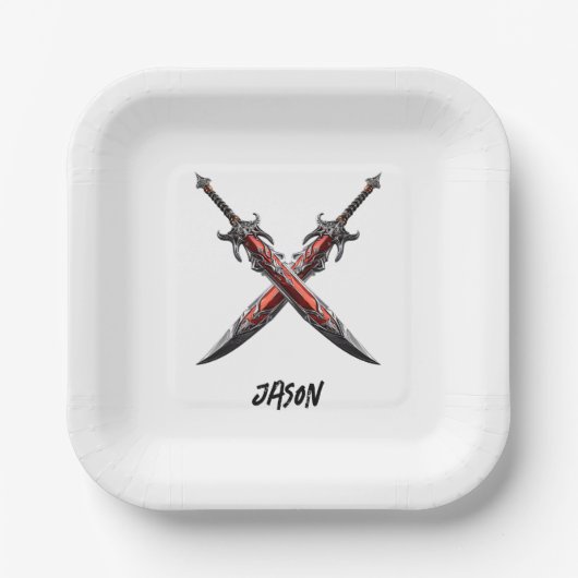 Personalisiert Sword Birthday Party Pappteller (Vorderseite)