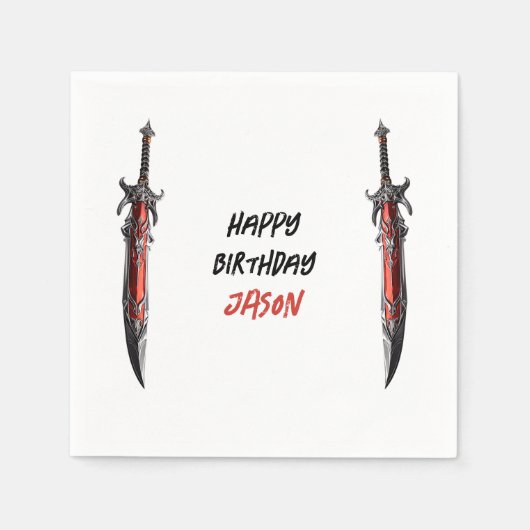 Personalisiert Sword Birthday Party Serviette (Vorderseite)