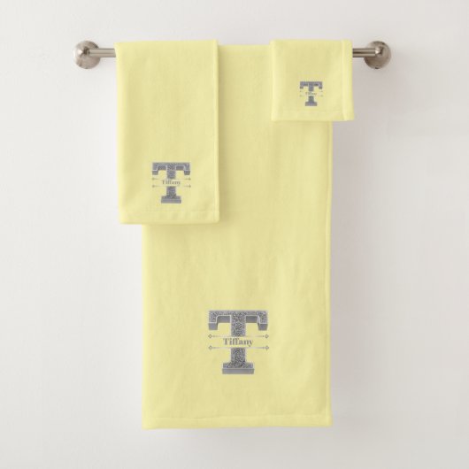 Personalisiert T Erste Silver Monogram Ihr Name B Badhandtuch Set (Insitu)