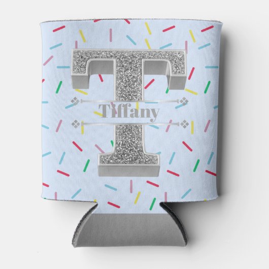 Personalisiert T Initial Silver Monogram Ihr Name Dosenkühler (Vorderseite)