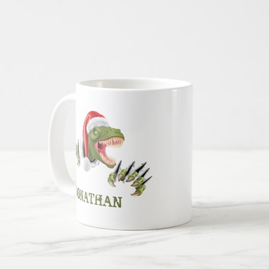 Personalisiert T-Rex Santa Claus Dinosaur Kaffeetasse (Vorderseite Links)