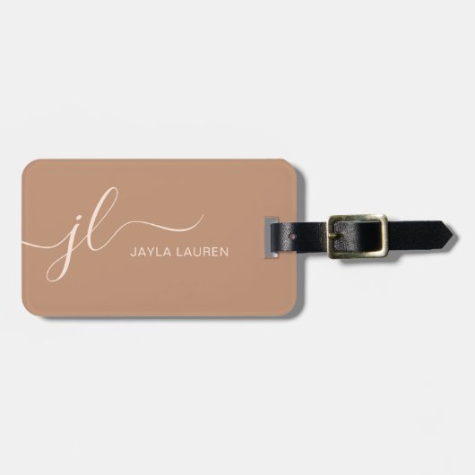 Personalisiert Tan Beige Brown Monogram Initial Gepäckanhänger (Vorderseite horizontal)