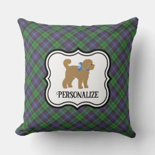 Personalisiert Tan Doodle Dog Blue Kariert Kissen