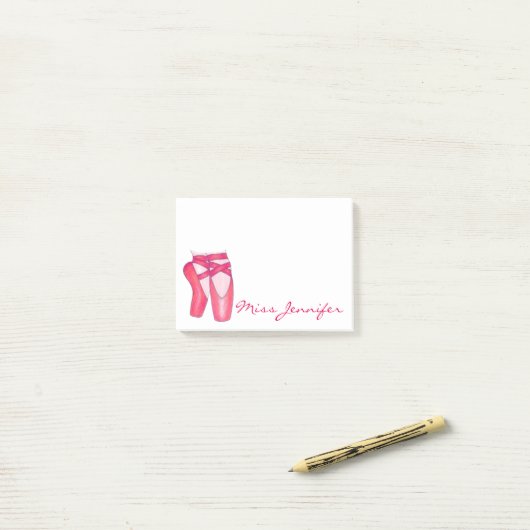 Personalisiert Tanz Pink Ballet Zehenschuhe Lehrer Post-it Klebezettel (Auf Schreibtisch)