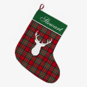 Personalisiert Tartan Deer Kariert Stewart Großer Weihnachtsstrumpf (Vorderansicht (hängend))