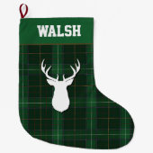 Personalisiert Tartan Deer Kariert Walsh Großer Weihnachtsstrumpf (Vorderseite)