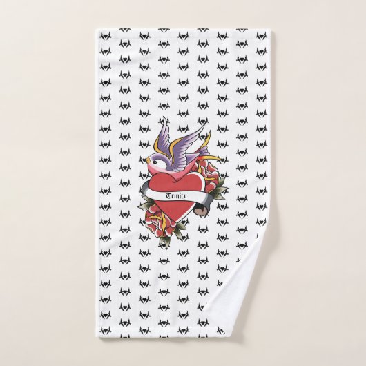 Personalisiert Tattoo Love Birds Herz Badhandtuch Set (Handtuch)