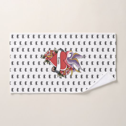 Personalisiert Tattoo Love Birds Herz Badhandtuch Set (Handtuch)