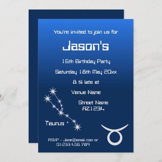 Personalisiert Taurus Zodiac Galaxy Party Einladun Einladung (Vorne/Hinten)