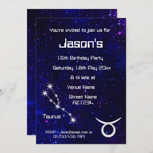 Personalisiert Taurus Zodiac Galaxy Party Einladung (Vorne/Hinten)