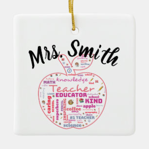 Personalisiert Teacher Apple Word Art Geschenk Keramikornament