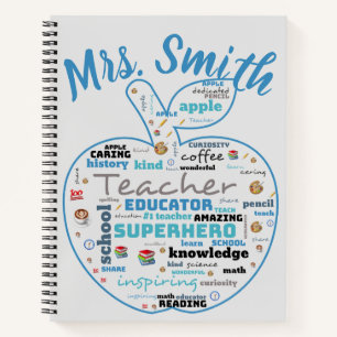 Personalisiert Teacher Apple Word Art Notebook Notizblock