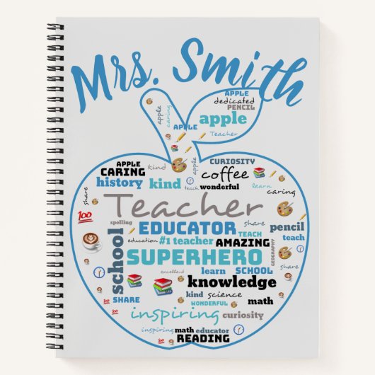 Personalisiert Teacher Apple Word Art Notebook Notizblock (Vorderseite)