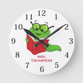 Personalisiert Teacher Bookworm Runde Wanduhr