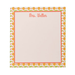 Personalisiert Teacher Citrus Fruchtgrenzschule Notizblock