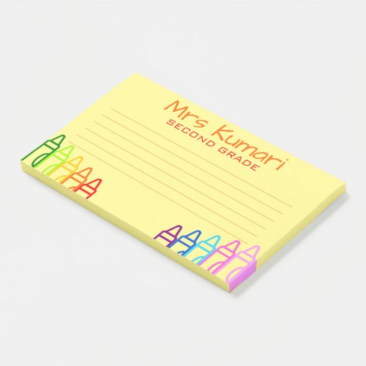 Personalisiert Teacher Crayon Design Lined Post-it Klebezettel (angewinkelt)