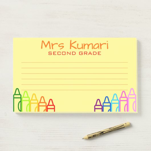 Personalisiert Teacher Crayon Design Lined Post-it Klebezettel (Auf Schreibtisch)