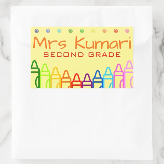 Personalisiert Teacher Crayon Design Rechteckiger Aufkleber (Tasche)