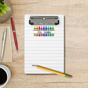Personalisiert Teacher Crayon Rainbow Handprint Mini Klemmbrett