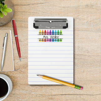 Personalisiert Teacher Crayon Rainbow Handprint Mini Klemmbrett