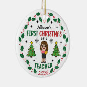 Personalisiert Teacher Erster Weihnachtsbaum Runde Keramik Ornament (Rechts)