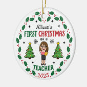Personalisiert Teacher Erster Weihnachtsbaum Runde Keramik Ornament (Links)