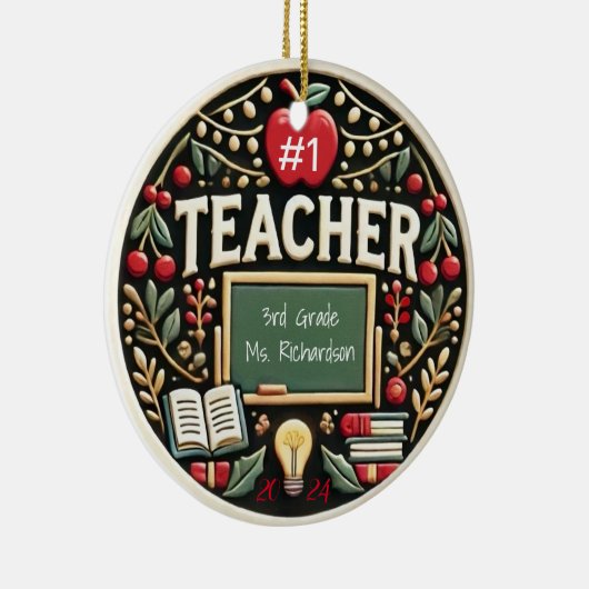 Personalisiert Teacher Geschenk Weihnachtsfeier Keramik Ornament (Rechts)