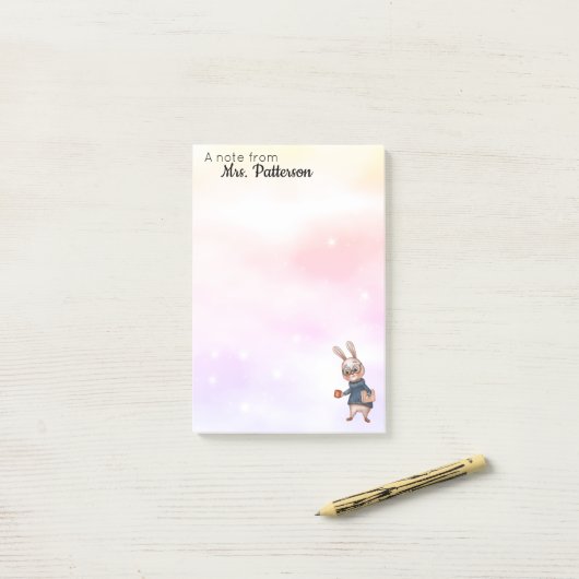 Personalisiert Teacher Gift Post It Notes Rabbit Post-it Klebezettel (Auf Schreibtisch)