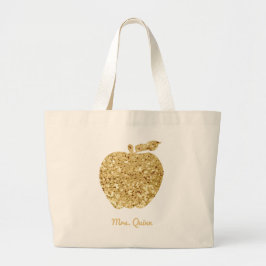 Personalisiert Teacher Gold Imitate Sequence Apple Jumbo Stoffbeutel
