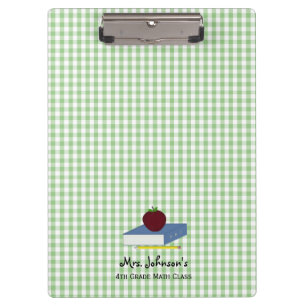 Personalisiert Teacher Green und White Gingham Klemmbrett