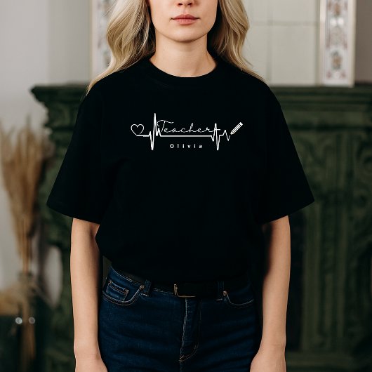 Personalisiert Teacher Heartbeat Zurück zur Schule T-Shirt