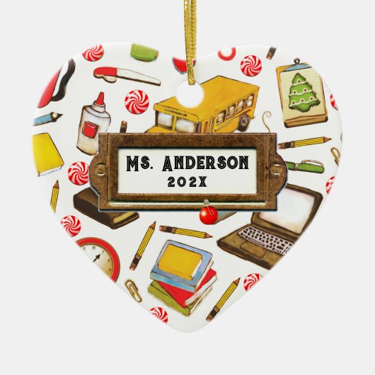 Personalisiert Teacher Holiday Geschenk Keramik Ornament (Vorne)