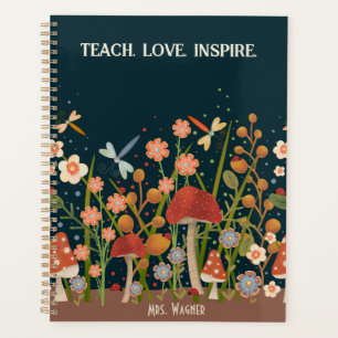 Personalisiert Teacher Mushroom Floral Dragonfly Planer