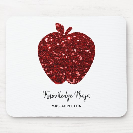 Personalisiert Teacher Name Red Apple Imitats Glit Mousepad (Vorne)