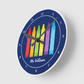 Personalisiert Teacher Niedlich Crayon Blue Klasse Runde Wanduhr (Winkel)