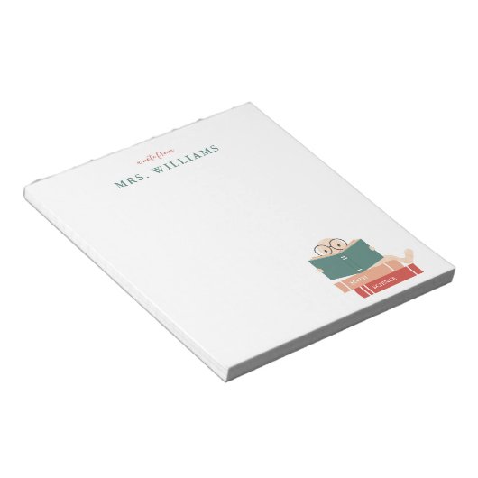 Personalisiert Teacher Notepad Bookworm Notizblock (angewinkelt)