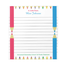 Personalisiert Teacher Notepad Farbige Stifte Notizblock