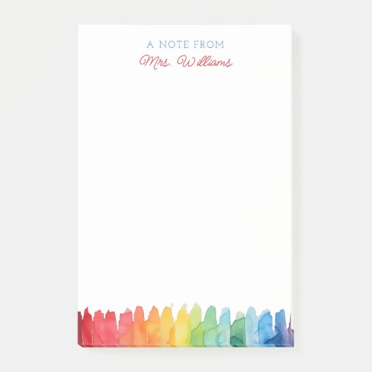 Personalisiert Teacher Notepad Regenbogenfarbe Post-it Klebezettel (Vorderseite)